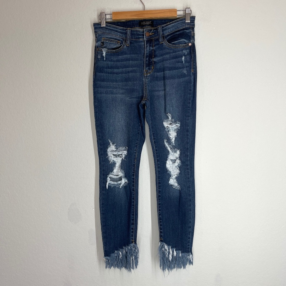 Judy Blue Skinny Fit Jeans Women's 5/27 Distressed Denim Frayed Hem